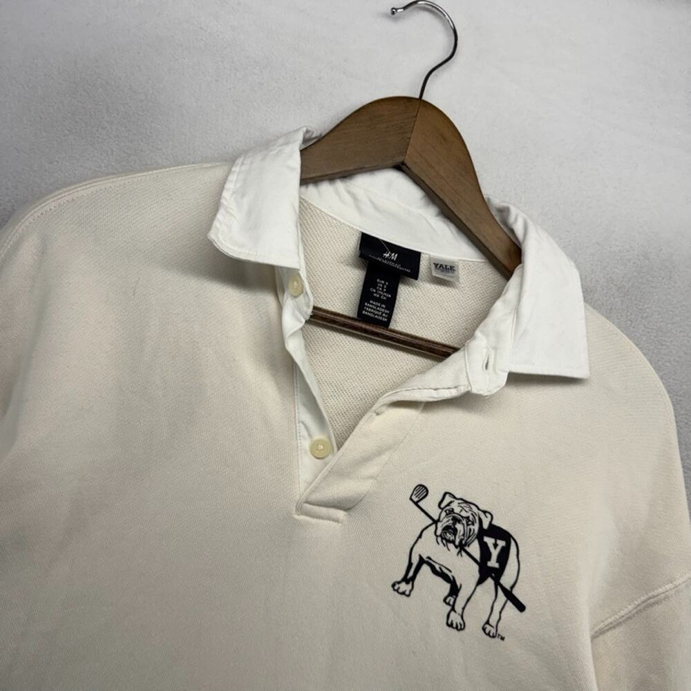 Yale University Rugby Shirt Men's Small Beige H&M Bulldogs Golf Preppy Collared